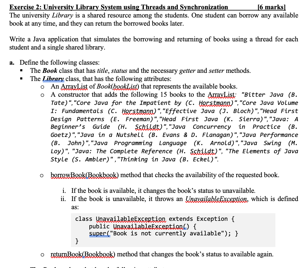 Solved Exercise 2: University Library System using Threads | Chegg.com