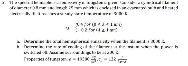 Solved The Spectral Hemispherical Emissivity Of Tungsten Is 