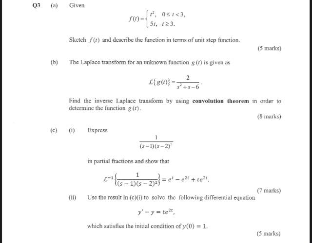 Solved A Given F T {t2 5t 0≤t