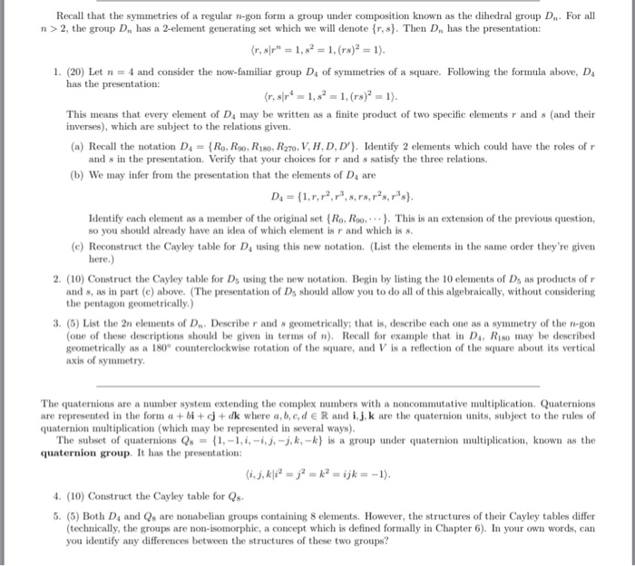 Solved Recall that the symmetries of a regular n-gon form a | Chegg.com