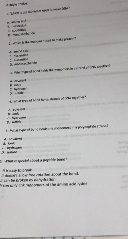 Solved Multiple Choice 1 Which Is The Monomer Used To Make Chegg