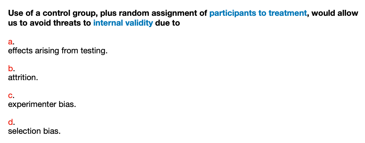 random assignment to experimental and control groups controls for research reactivity