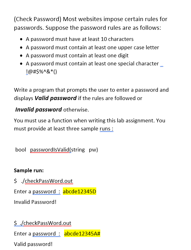 Solved (Check Password) Most websites impose certain rules