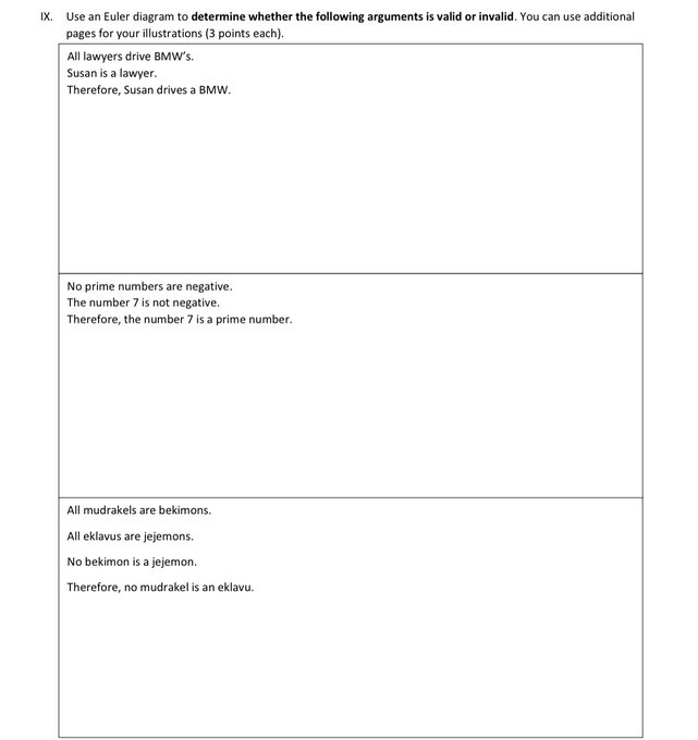 Solved IX. Use an Euler diagram to determine whether the | Chegg.com