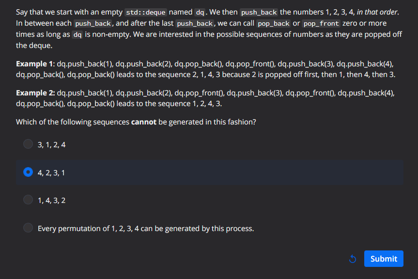 Solved Say that we start with an empty std: : deque named | Chegg.com