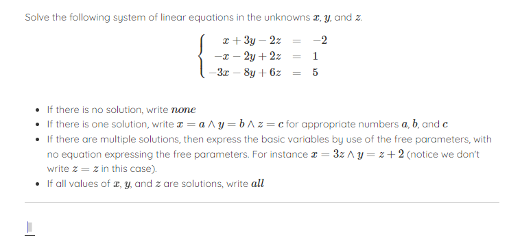 Solved Solve the following system of linear equations in the | Chegg.com