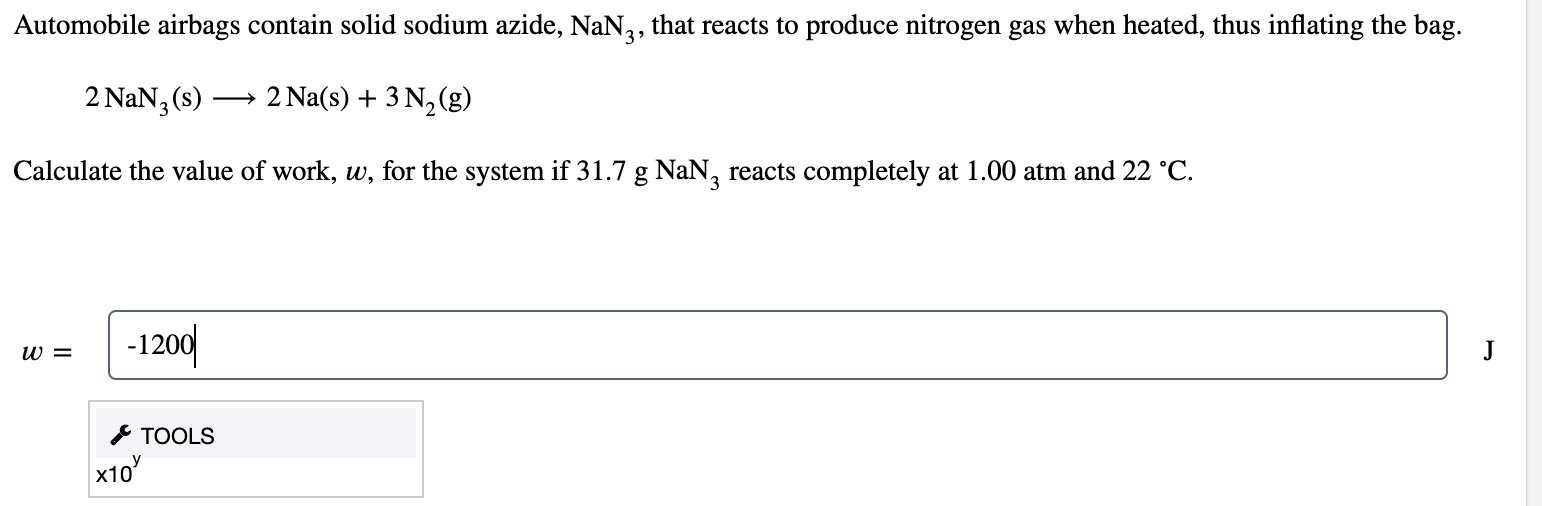 Solved Automobile airbags contain solid sodium azide, NaN3,