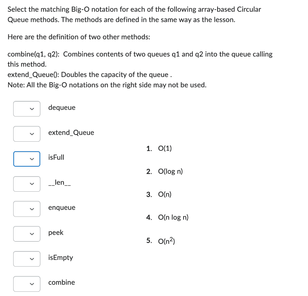 Solved Select the matching Big-O notation for each of the | Chegg.com