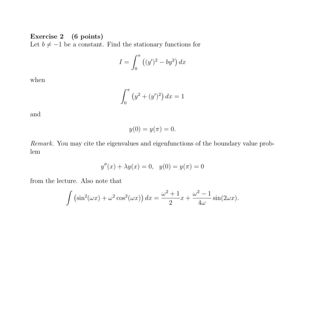 Solved Exercise 2 (6 Points) Let B + -1 Be A Constant. Find | Chegg.com