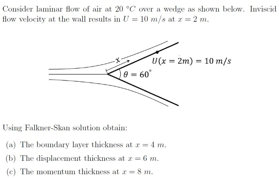 Solved Consider laminar flow of air at 20 °C over a wedge as | Chegg.com