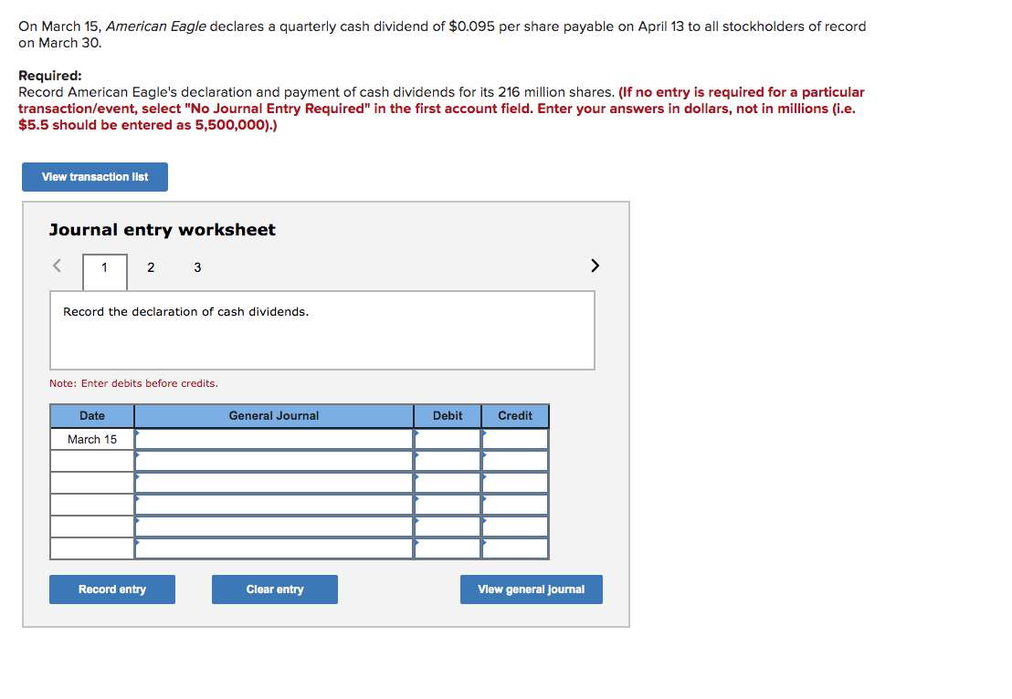 Solved On March 15, American Eagle Declares A Quarterly Cash | Chegg ...
