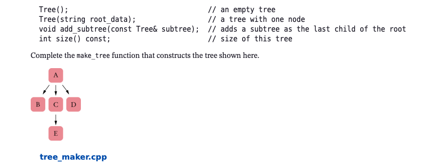 Solved This is a c++ Question:- Using the Tree class shown | Chegg.com