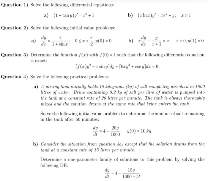 Solved Solve the following differential equations: (1 + tan | Chegg.com