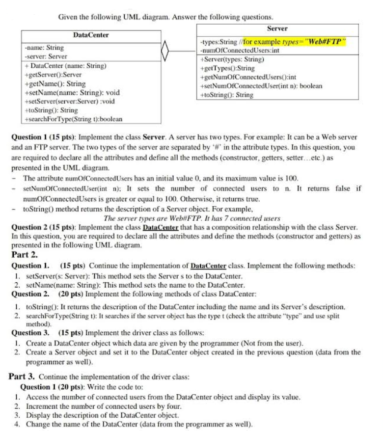 Solved Given The Following UML Diagram. Answer The Following | Chegg.com