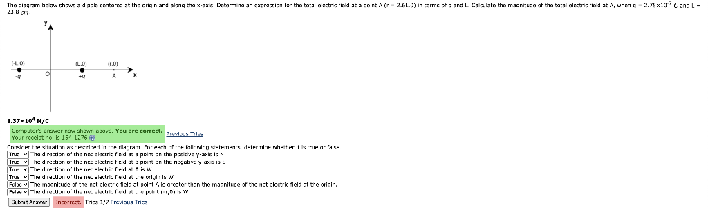 Solved The diagram below shows a dipole centered at the | Chegg.com