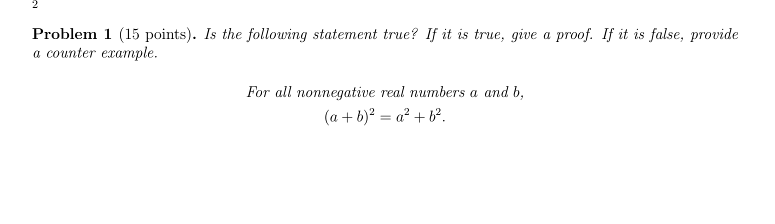 Solved 2 Problem 1 (15 points). Is the following statement | Chegg.com