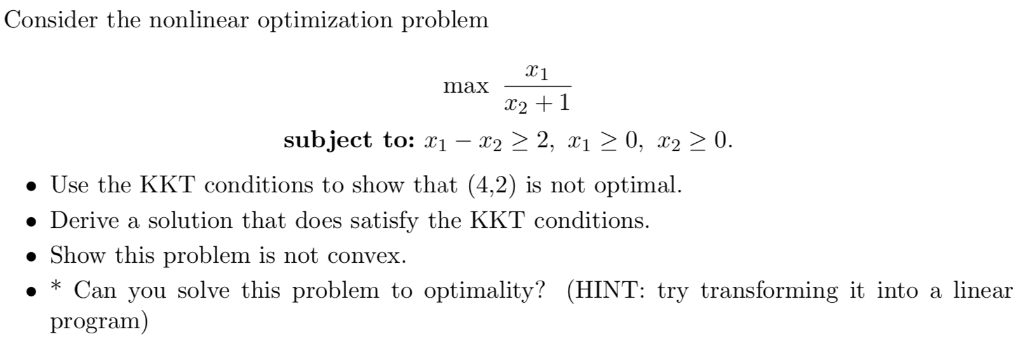 Consider the nonlinear optimization problem C1 max T2 | Chegg.com