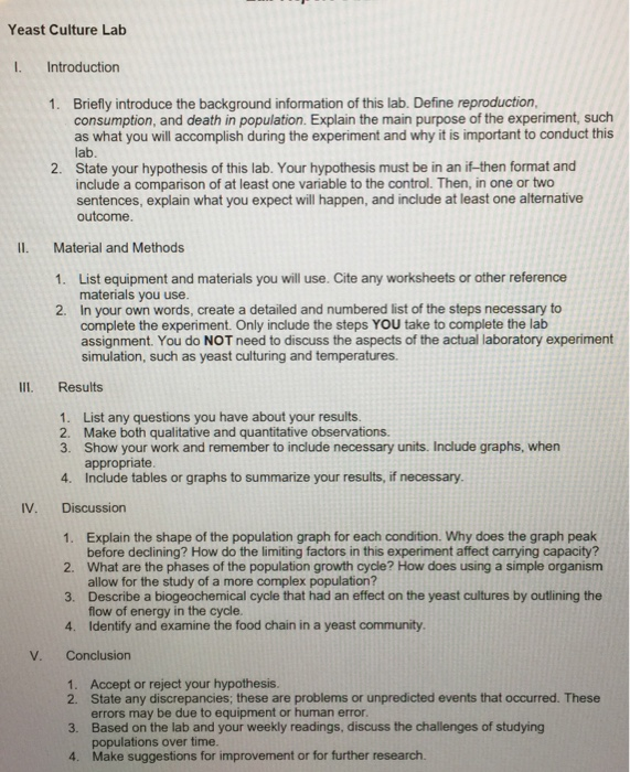 Yeast Culture Lab l. Introduction Briefly introduce