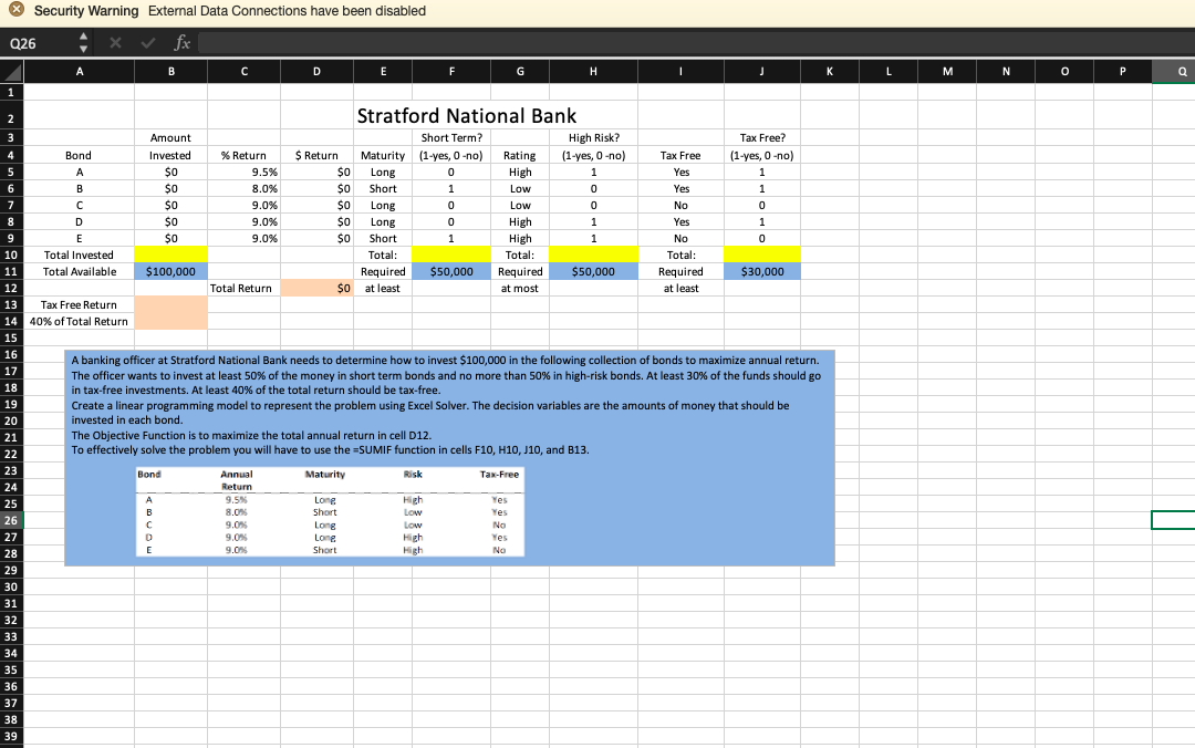 Security Warning External Data Connections have been