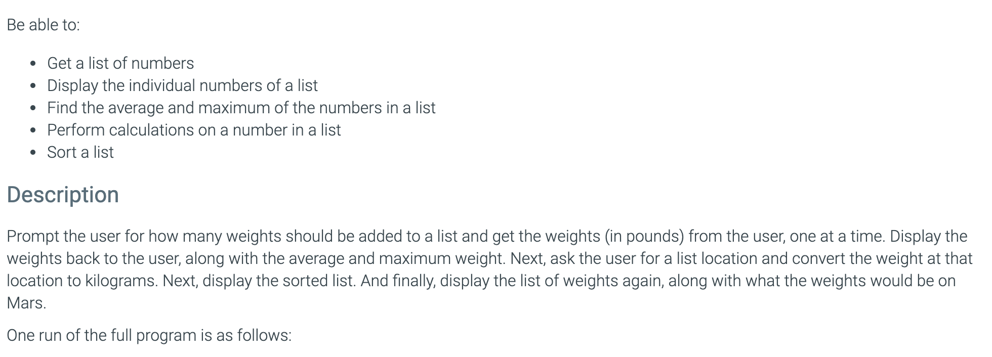 Solved Be able to: • Get a list of numbers Display the | Chegg.com