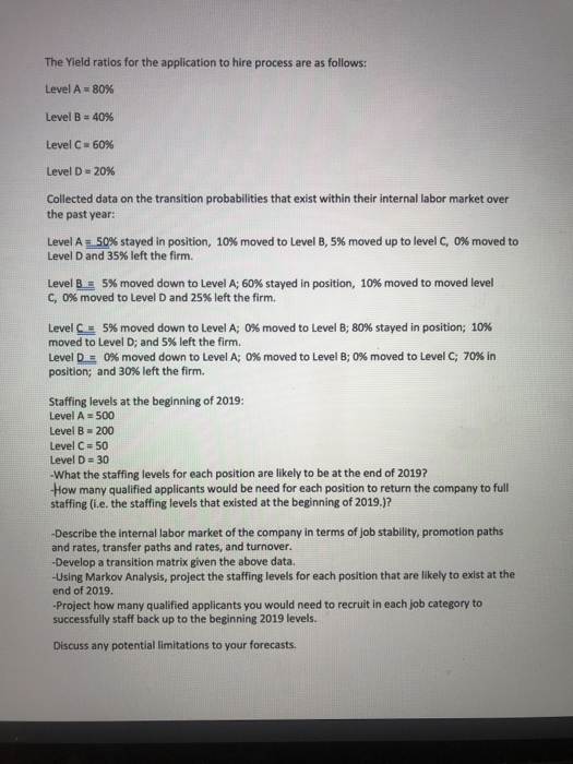 Solved The Yield ratios for the application to hire process | Chegg.com