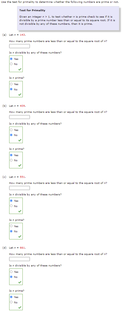 Solved Use the test for primality to determine whether the | Chegg.com