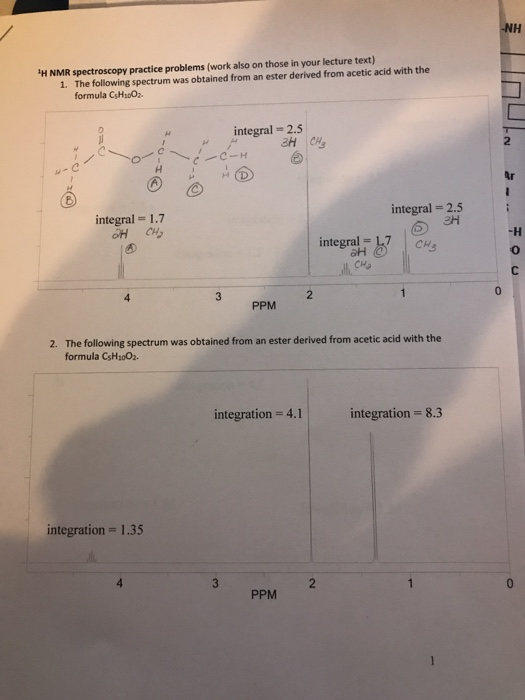 Solved 'H NMR spectroscopy practice problems (work also on