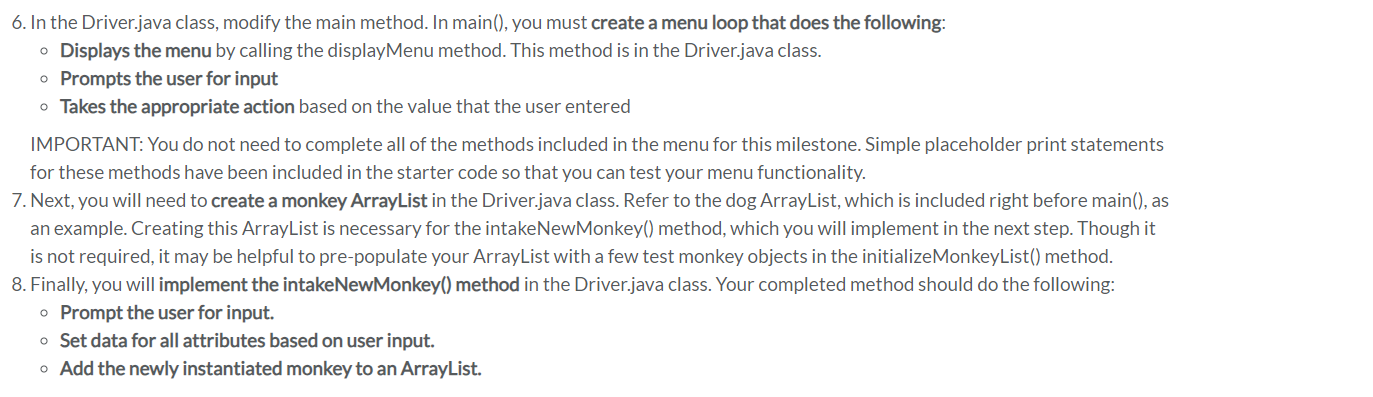 Solved 6. In the Driver.java class, modify the main method. | Chegg.com image.