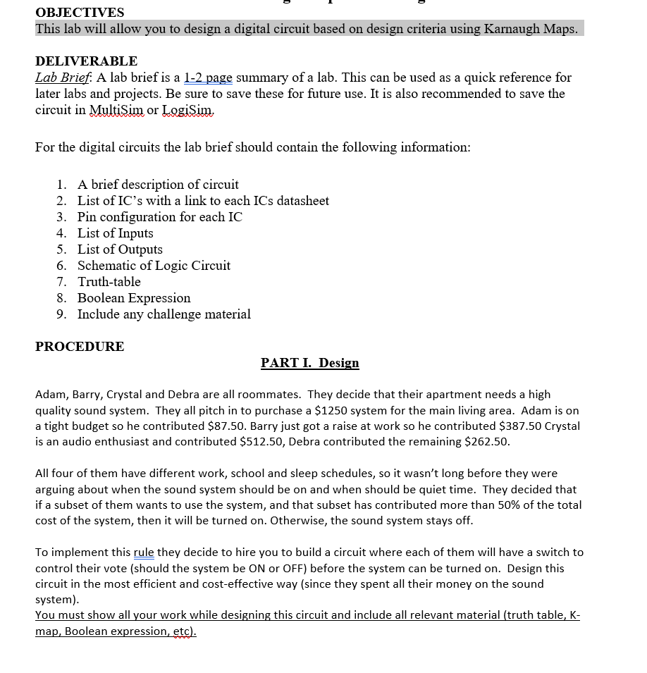 Solved C OBJECTIVES This lab will allow you to design a | Chegg.com