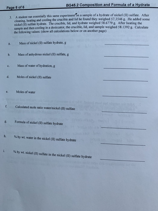 Solved BG45.2 Composition And Formula Of A Hydrate A Student | Chegg.com