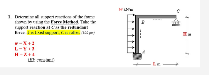 Solved W kN/m B 1. Determine all support reactions of the | Chegg.com