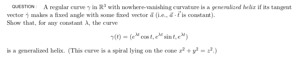 QUESTION : A regular curve γ in R3 with | Chegg.com