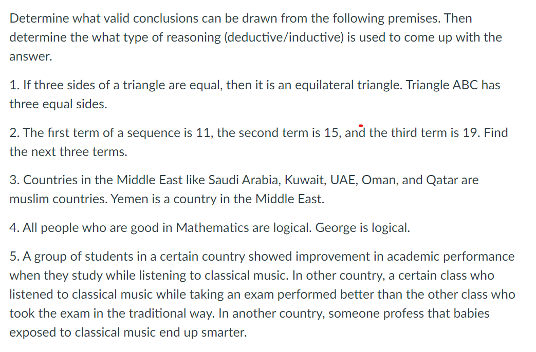 Solved Determine what valid conclusions can be drawn from