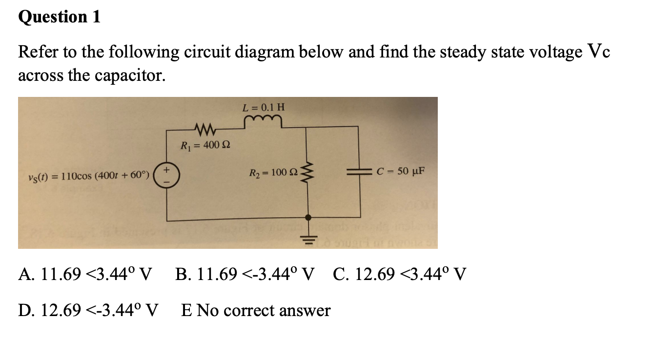 Solved Question 1 Refer to the following circuit diagram | Chegg.com