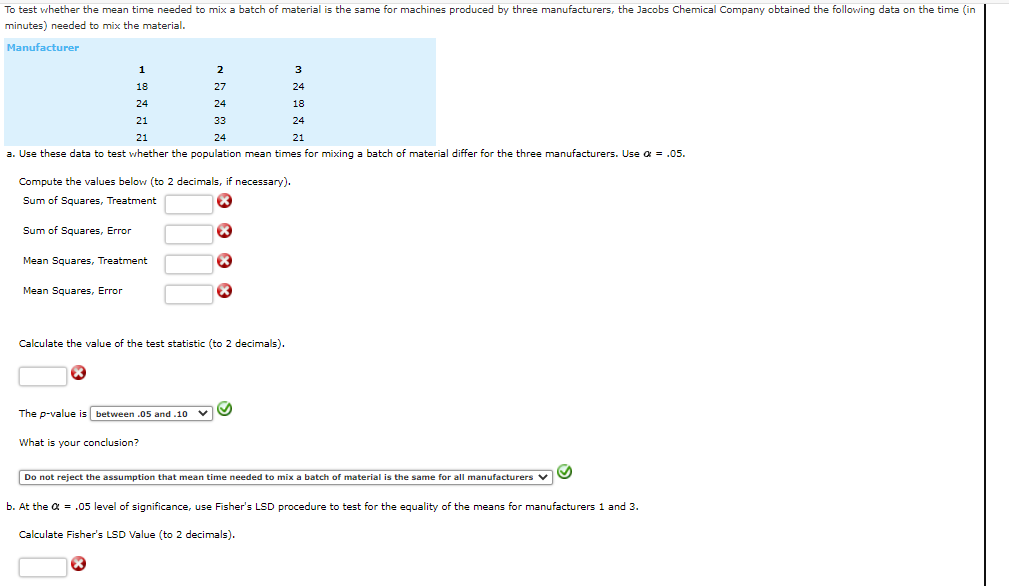 Solved To test whether the mean time needed to mix a batch