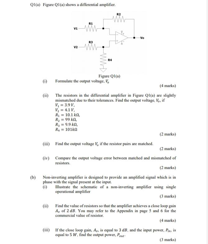 Solved Ql(a) Figure Ql(a) shows a differential amplifier R2 | Chegg.com