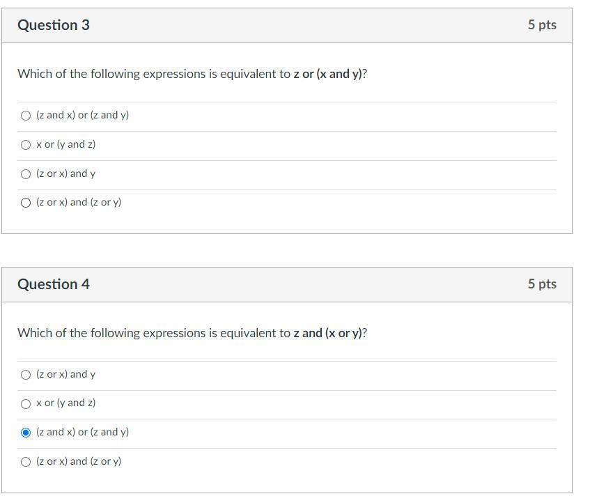 Solved Question 3 5 pts Which of the following expressions | Chegg.com