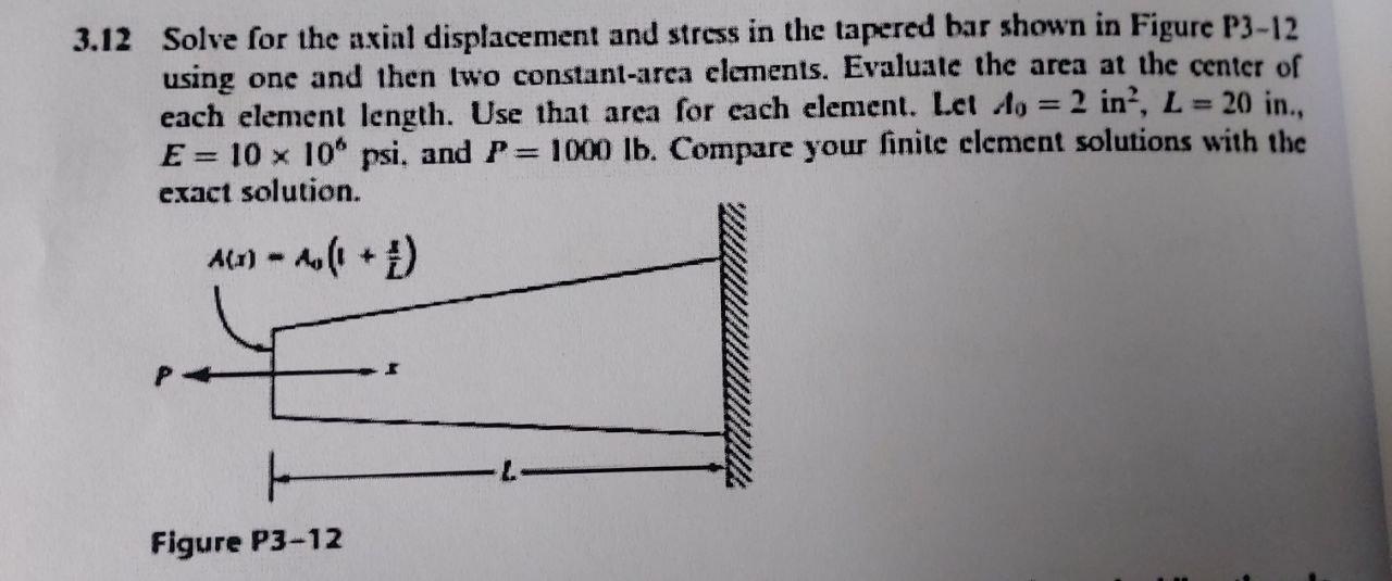 Solved 3.12 Solve for the axial displacement and stress in | Chegg.com