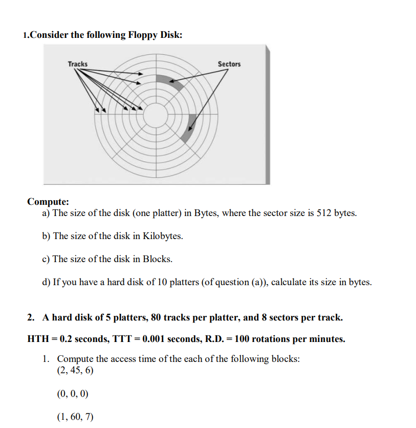Solved 1.Consider the following Floppy Disk Tracks Sectors