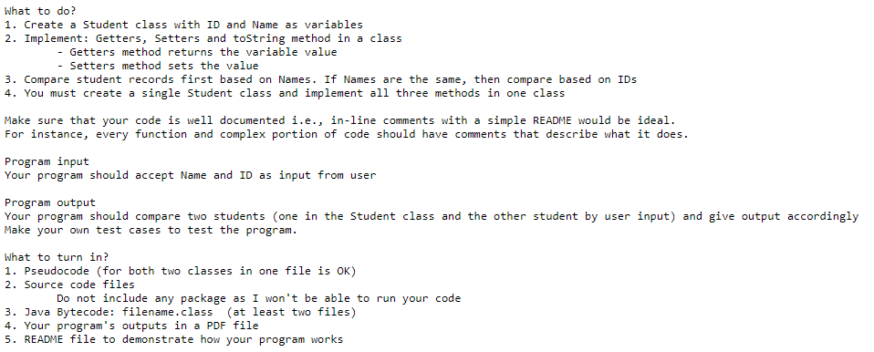 Solved What to do? 1. Create a Student class with ID and | Chegg.com