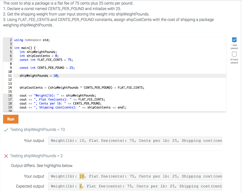 Solved The cost to ship a package is a flat fee of 75 cents