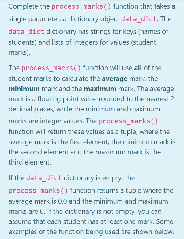 Solved Complete the process_marks ( ) function that takes a | Chegg.com