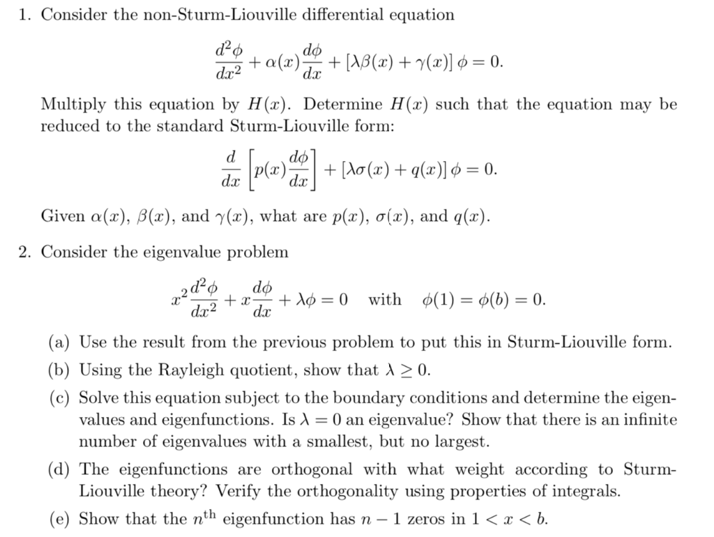 Solved 1. Consider the non-Sturm-Liouville differential | Chegg.com