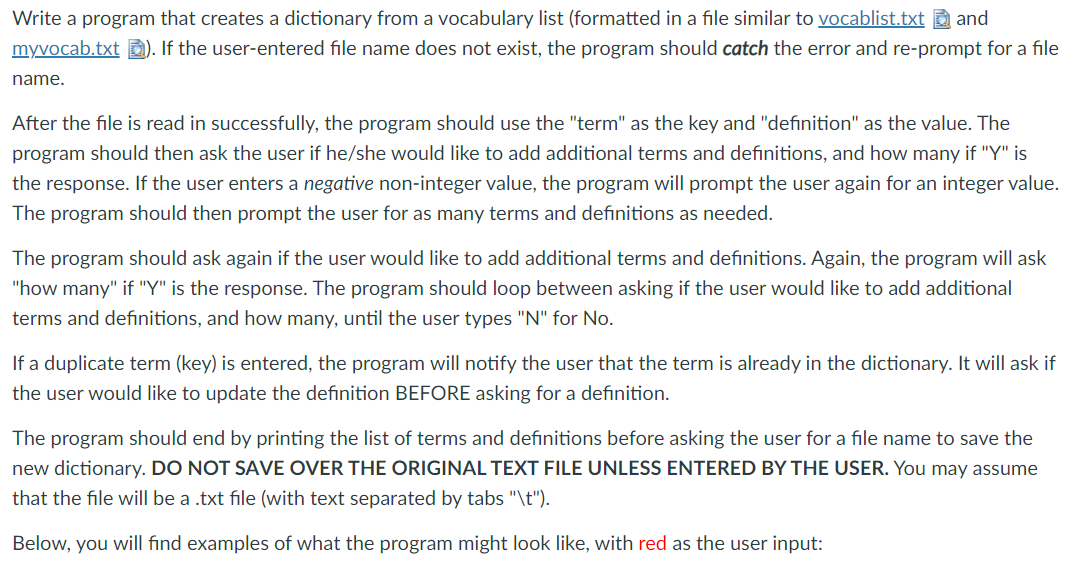 Solved Write a program that creates a dictionary from a | Chegg.com