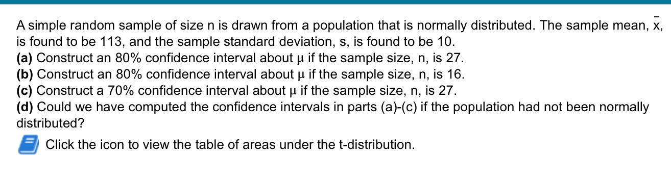 Solved A simple random sample of size n is drawn from a | Chegg.com