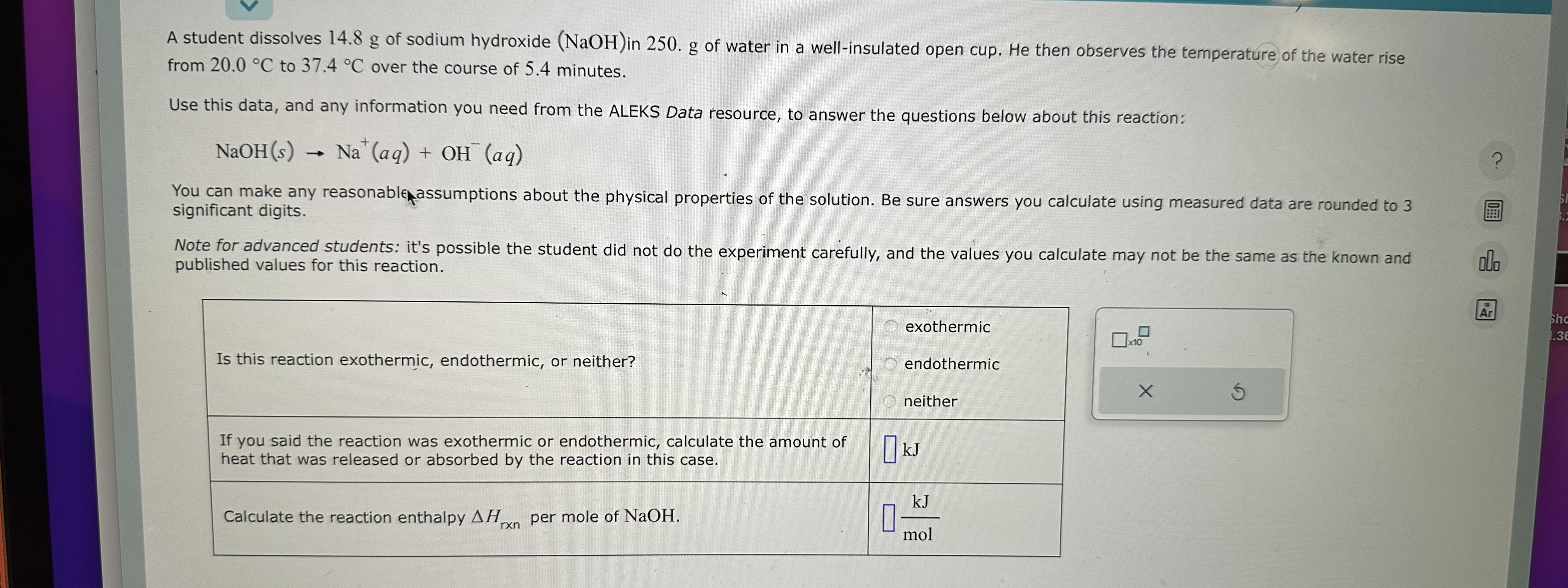 Solved A student dissolves 14.8 g of sodium hydroxide (NaOH) | Chegg.com
