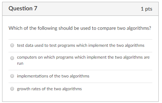 Solved Question 1 1 pts The analysis of an algorithm must | Chegg.com