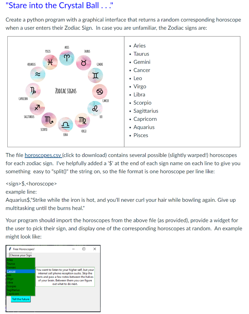 "Stare into the Crystal Ball ..." Create a python | Chegg.com