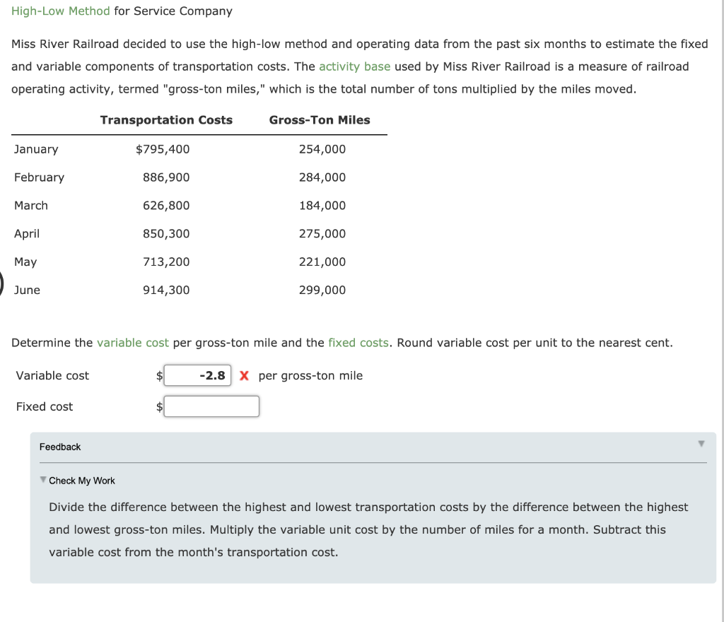 Solved HighLow Method for Service Company Miss River