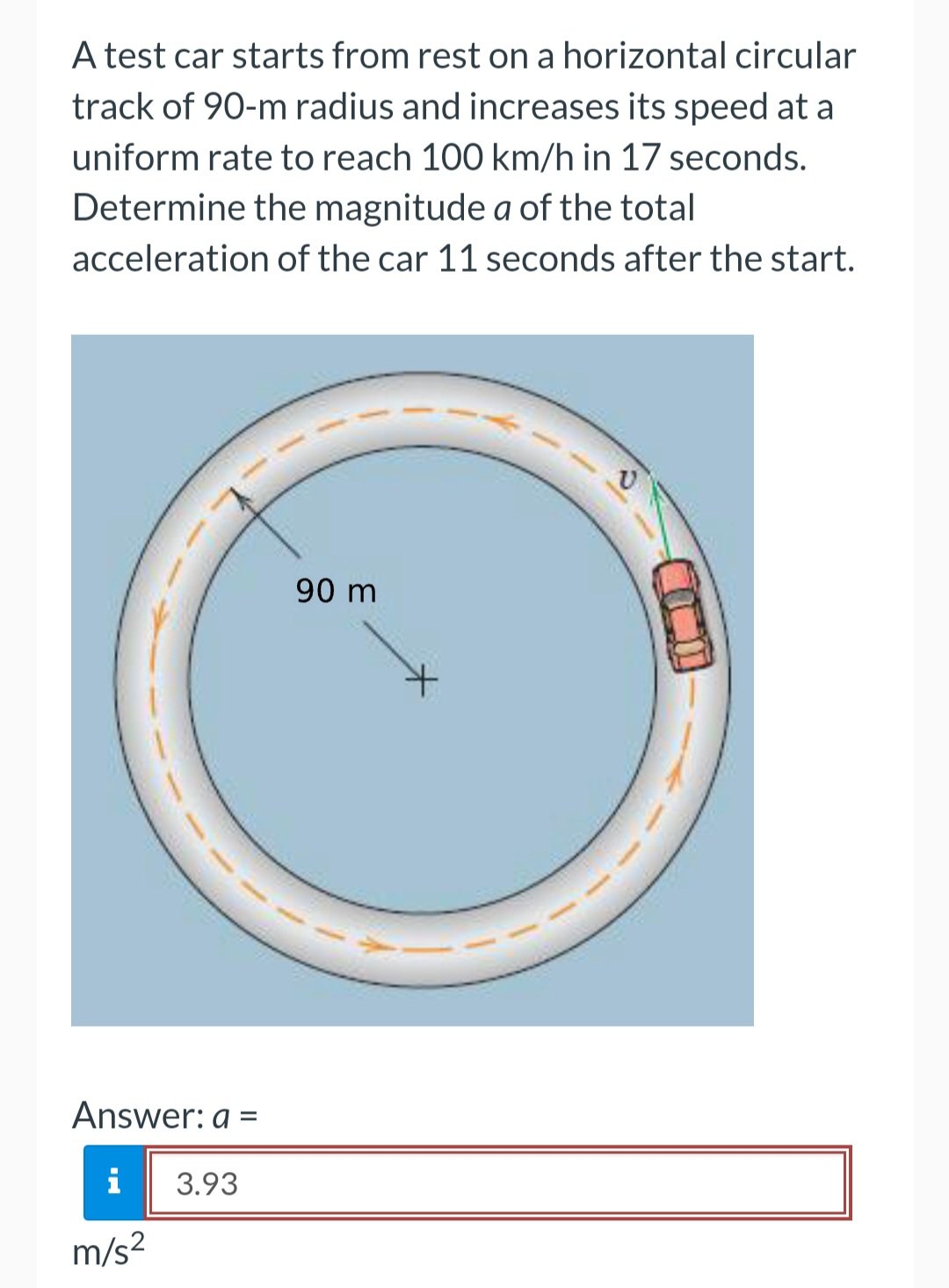 Solved A test car starts from rest on a horizontal circular | Chegg.com